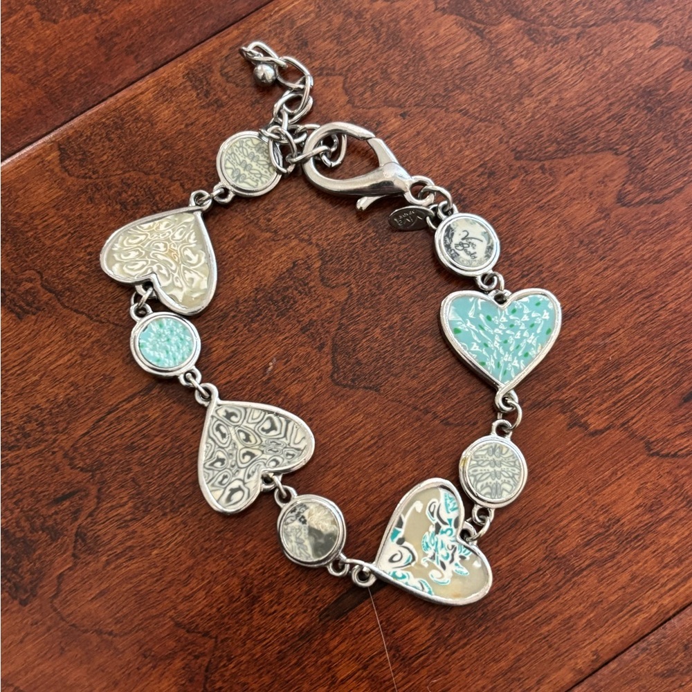 Silver and Turquoise Heart Charm Bracelet